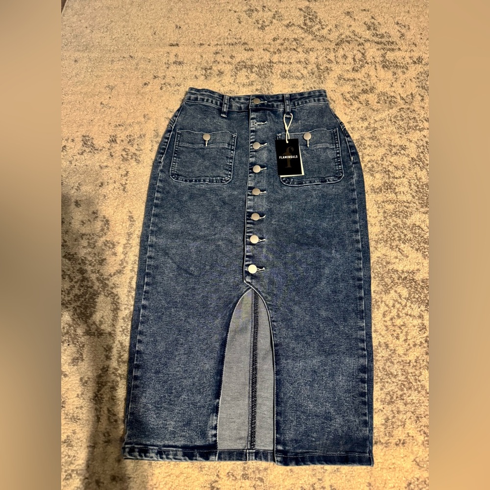 NWT, Denim Button-Front Midi Skirt